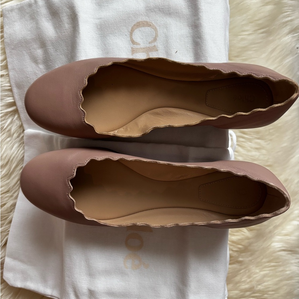 Chloe Lamb Leather Scalloped Ballet Flats